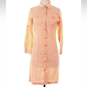 Three Islands Peach Checkered Long Sleeve Button Down Cotton Shirt Dress Size XS